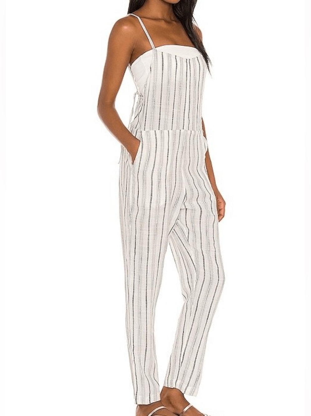 Ci Sono Cream Striped One Piece Jumpsuit with Relaxed Fit